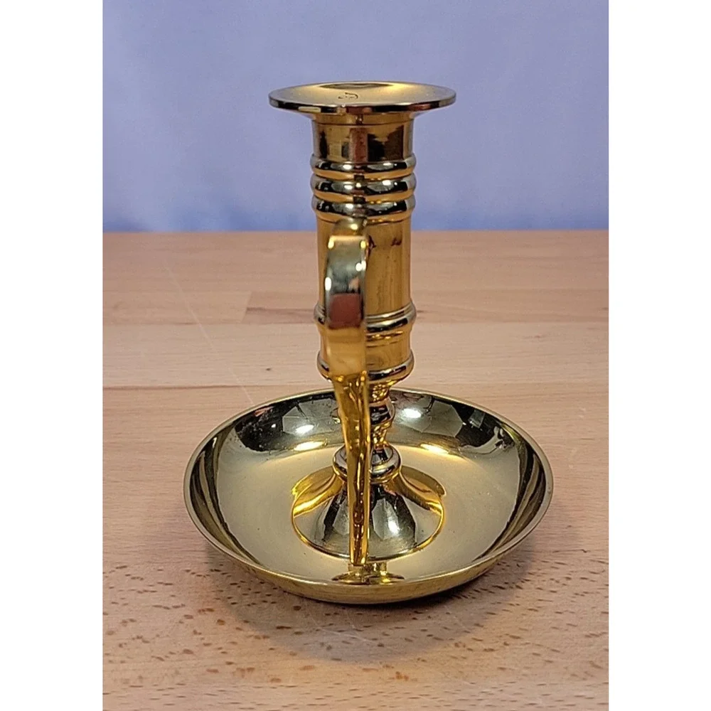 Brass Candlestick Candle Holder Chamberstick Academia Gold Tone India Handle